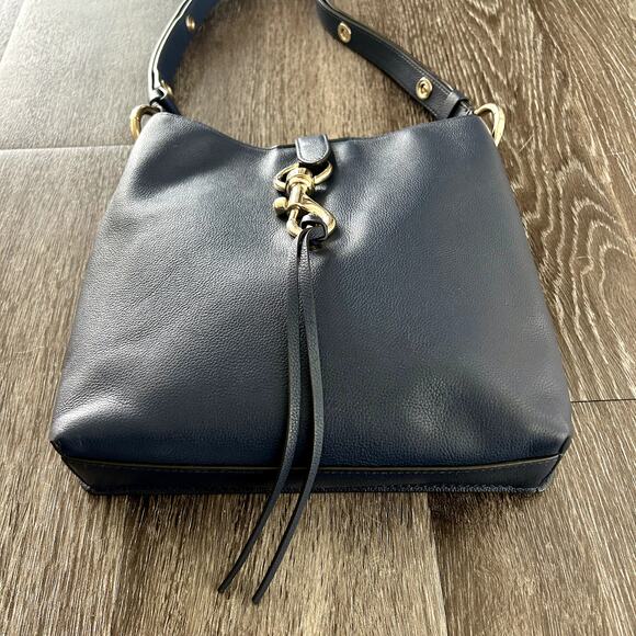 EUC Rebecca Minkoff Megan Small Leather Feed Bag Blue Twilight Gold Hardware - Picture 14 of 16